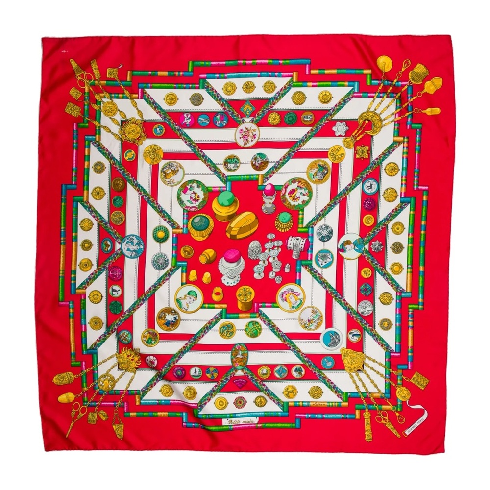 Hermes Vibrant Red and Gold Silk Scarf